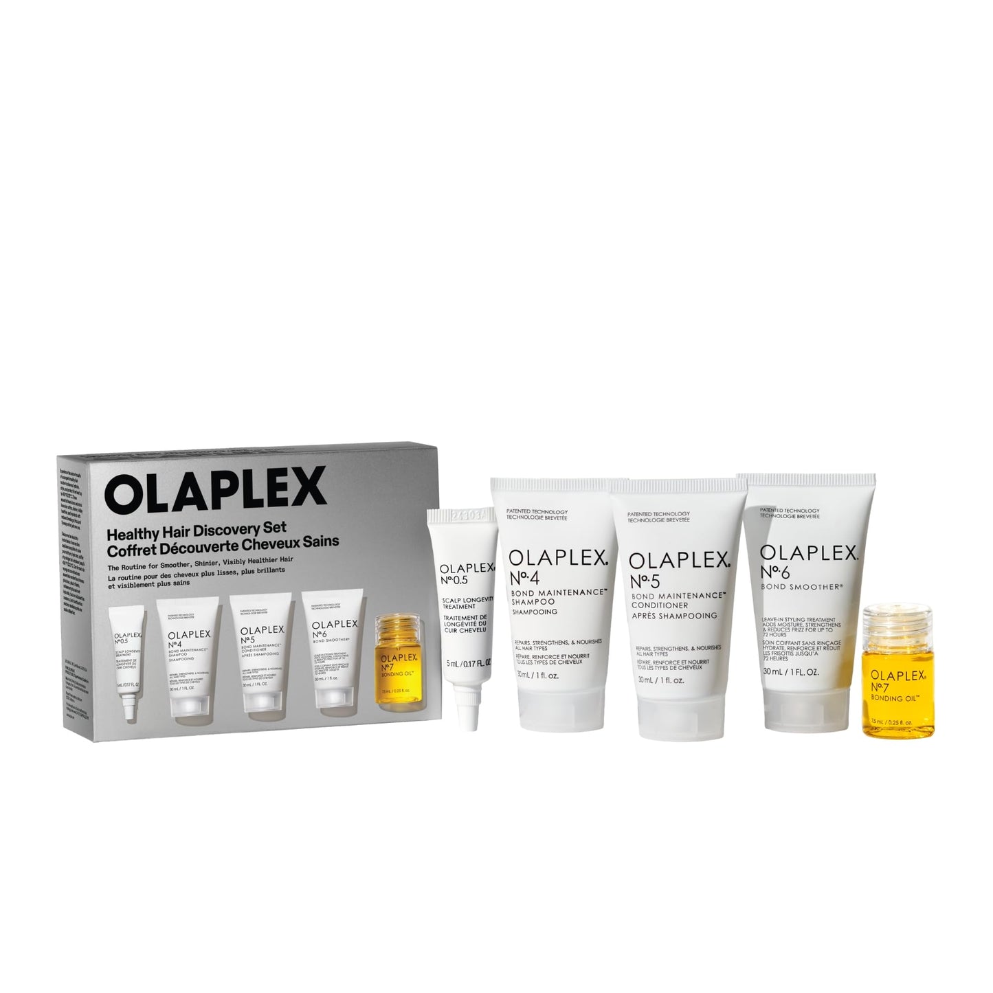 White Smoke Olaplex Healthy Hair Discovery Travel Set: Nº. 4, 5, 0.5, 6, 7 Set | Cleanse, Hydrate, Reduce Breakage, and Boost Shine & Softness | For Coily, Curly, Straight, & Wavy