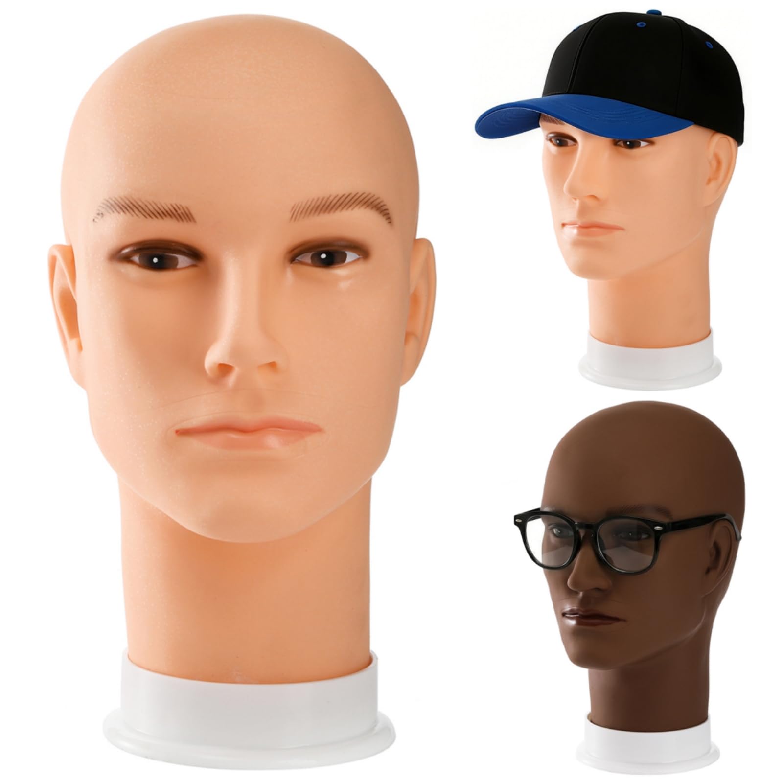 White Smoke Dicunoy 2PCS Mannequin Heads, Male Hair Model, Bald Wig, Afro American Cosmetology Head for Eyeglasses, Hairs, Hat, Helmet, Glasses Display