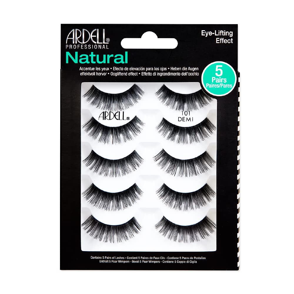 Black Ardell Natural False Eyelashes 101 Demi Black - Soft & Lightweight, Eye-Lifting Effect, Reusable Strip Lashes for Everyday Wear, 6 Pairs