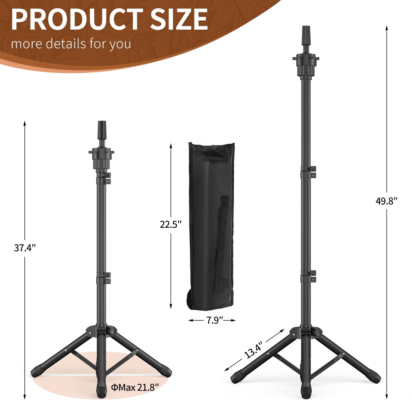 White Smoke Womnwomn Wig Stand Tripod, 50 Inch Adjustable Mannequin Head Stand, Wig Head Stand for Cosmetology, Hairdressing Training - Includes T-Pins, Comb, Hair Clips & Carrying Bag (Head Not Included)