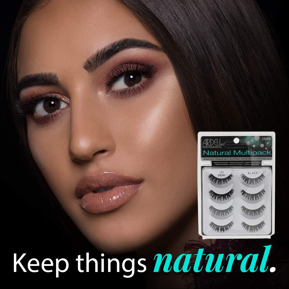 Black Ardell Natural Lashes Multipack, Demi Wispies #101 - Black, Lightweight, Natural Looking False Eyelashes, 2 Pack