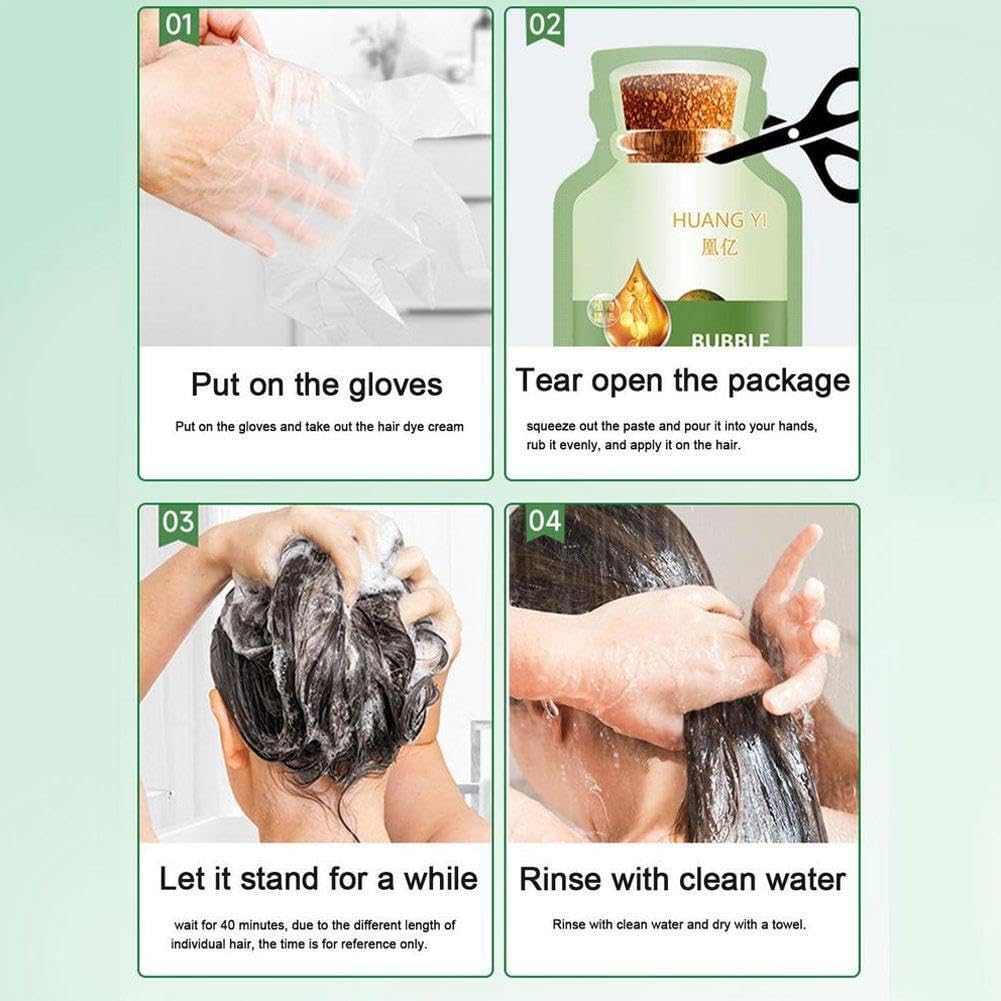 White Smoke YG LianKai Natural Plant Hair Dye, New Botanical Bubble Hair Dye 20ml 10Packs/Box, Pure Plant Extract for Grey Hair Color Bubble Dye, Color Conditioner Shampoo (Natural Black)