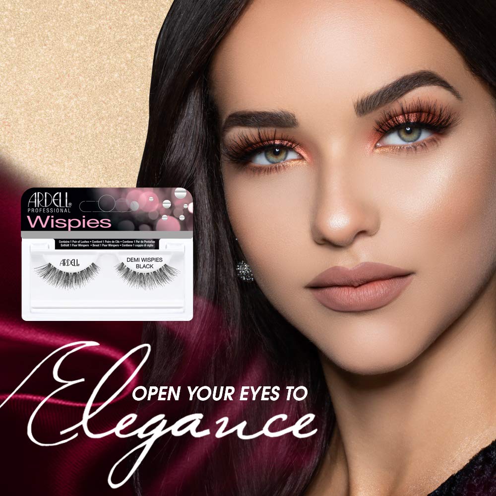 Black Ardell False Eyelashes Demi Wispies - Black, Seamless Feathered Strip, Natural Look Wispy Lashes for Everyday Wear, 4 Pairs