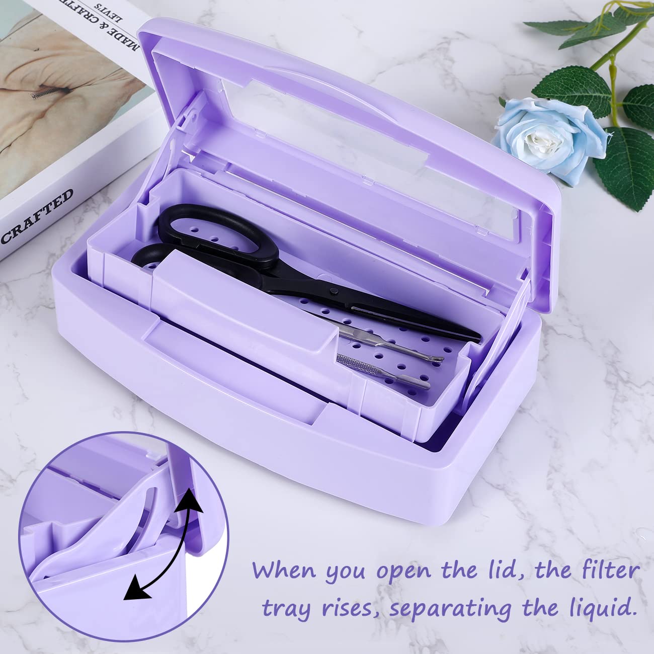 Light Gray Gusnilo Nail Tool Sterilizer Box Disinfectant Jar Plastic Disinfectant Container Suitable for Nail Tools Hair Salons Beauty Centers and Manicure and Nail Equipment(Purple)