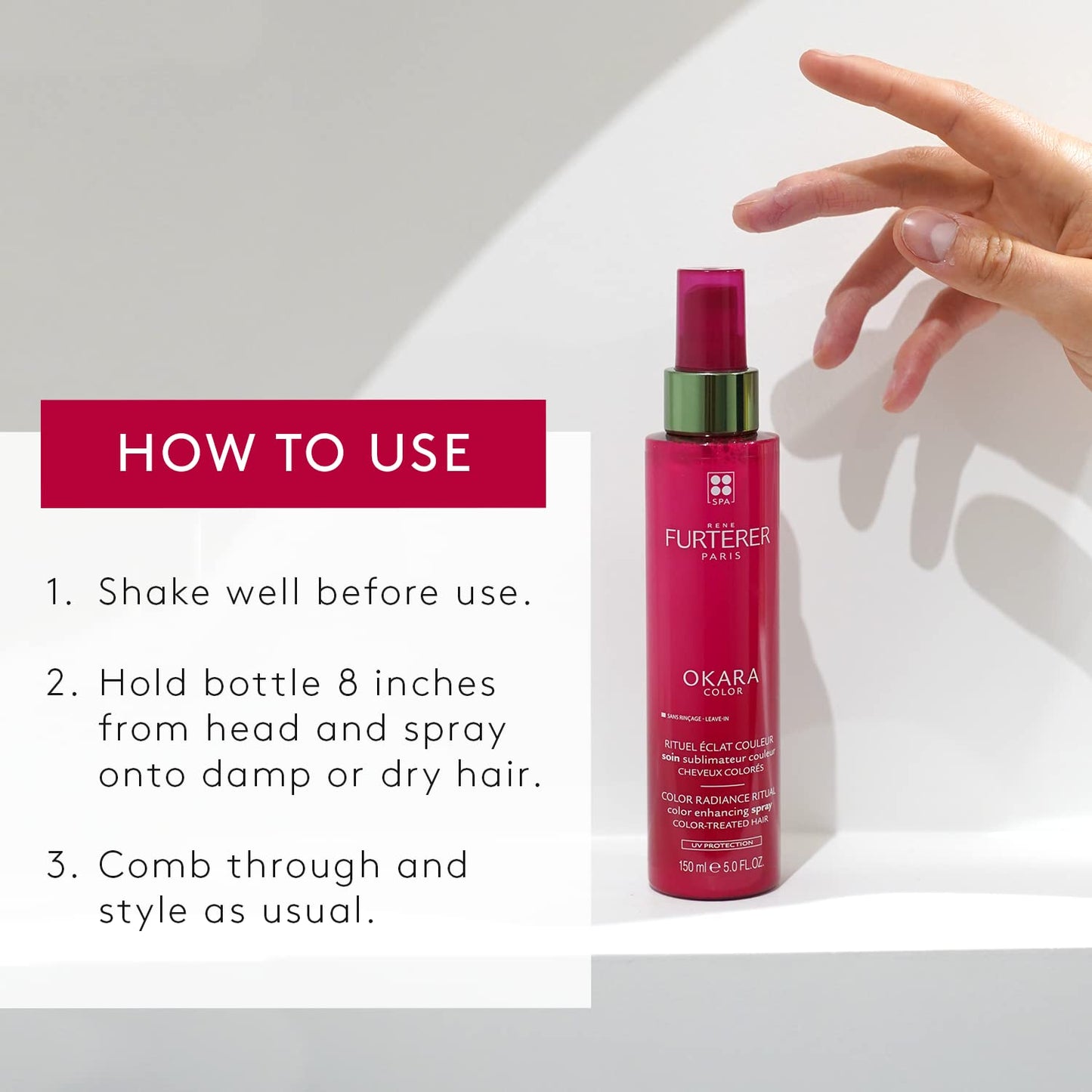 White Smoke Rene Furterer OKARA Color Protection Spray - Safe for Color-Treated Hair - Leave-In - Bi-Phase - Sulfate & Paraben-Free