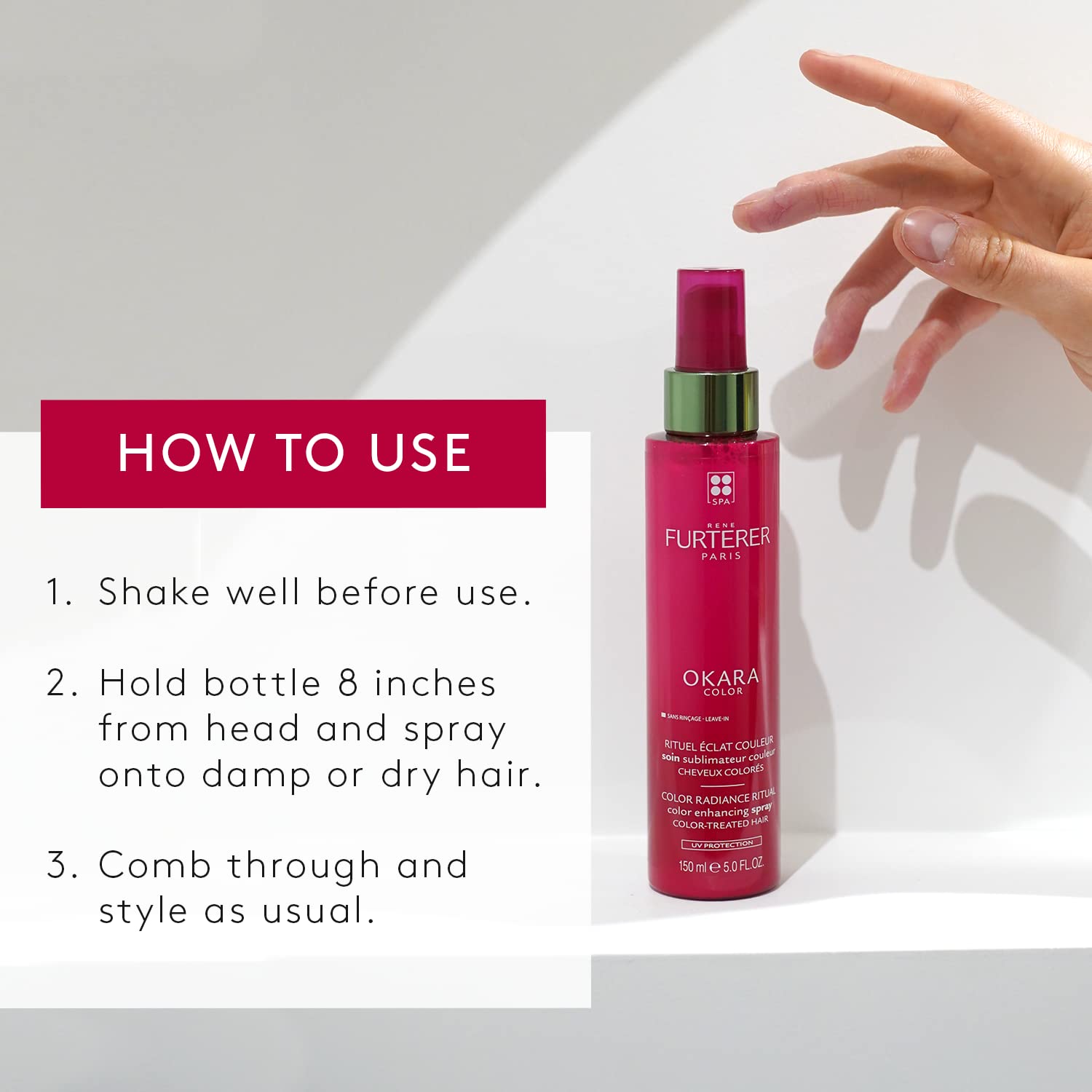 White Smoke Rene Furterer OKARA Color Protection Spray - Safe for Color-Treated Hair - Leave-In - Bi-Phase - Sulfate & Paraben-Free
