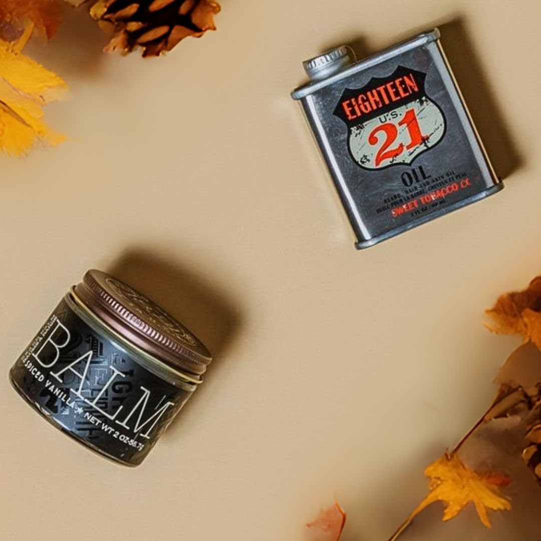 Tan 18.21 Man Made Sweet Tobacco Beard Oil & Beard Balm 2-Set Bundle, All Hair & Skin Types for Men, Strengthens and Moisturizes in a Manly Aroma