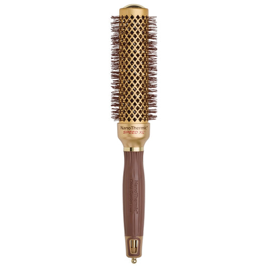 White Smoke Olivia Garden NanoThermic Ceramic + Ion Speed XL Round Thermal Hair Brush - Not Electrical - Professional Blowout Brush for Normal to Thick Hair - 1 1/4"-Diameter Barrel - NTXL-34