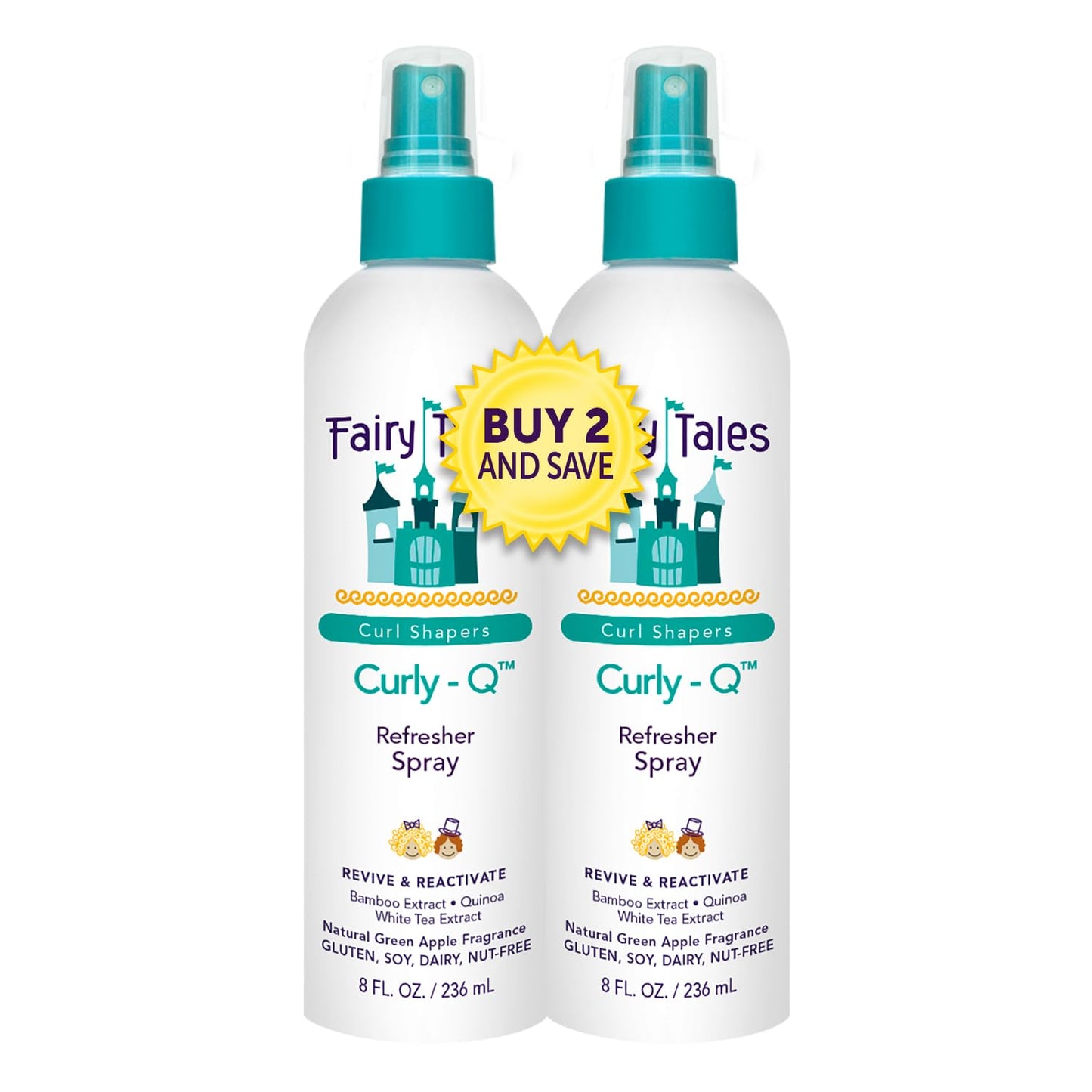 White Smoke Fairy Tales Curly-Q Curl Refresher for Kids - Lightweight Spray to Define Curls, Add Bounce and Reduce Frizz - 8oz (Pack of 2)
