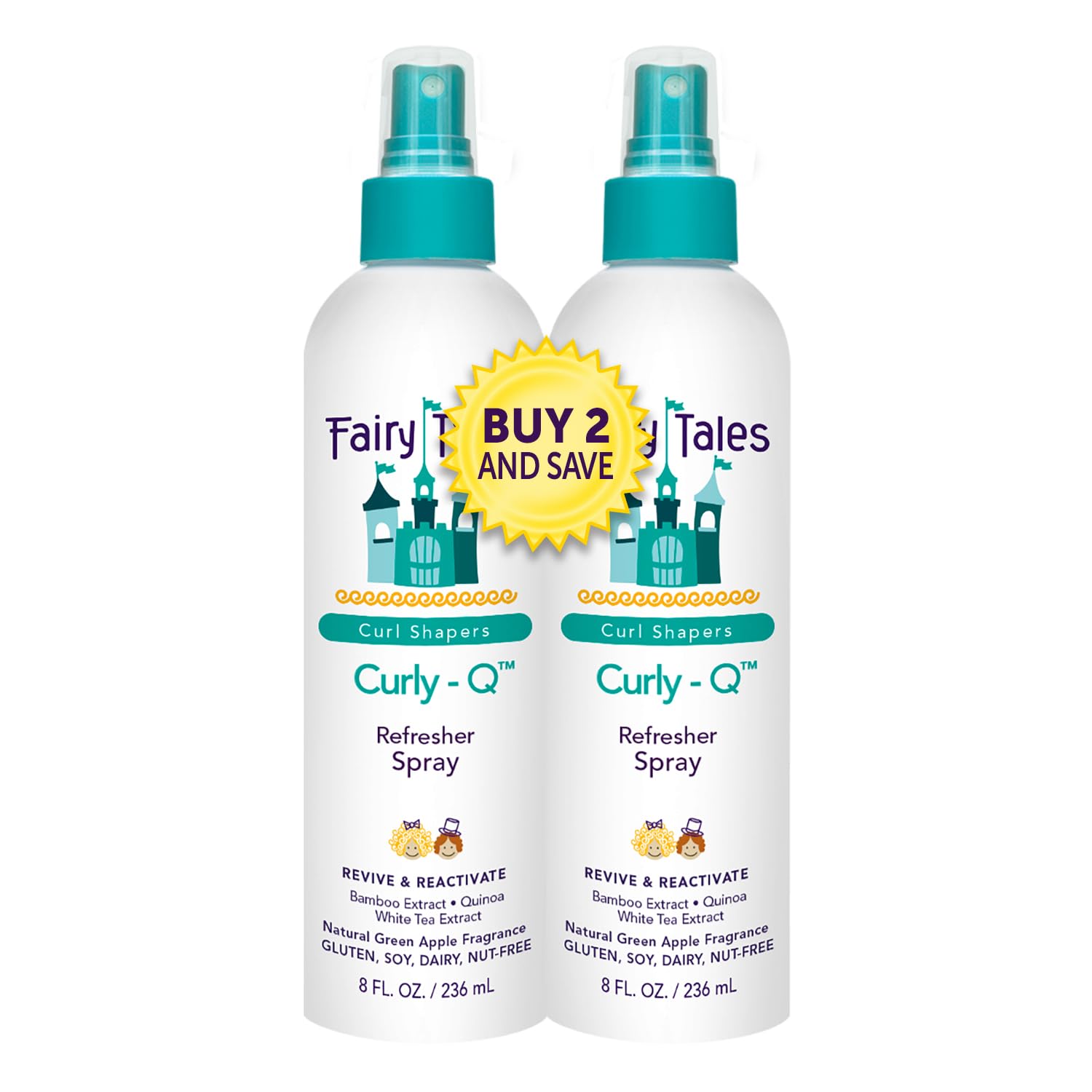 White Smoke Fairy Tales Curly-Q Curl Refresher for Kids - Lightweight Spray to Define Curls, Add Bounce and Reduce Frizz - 8oz (Pack of 2)
