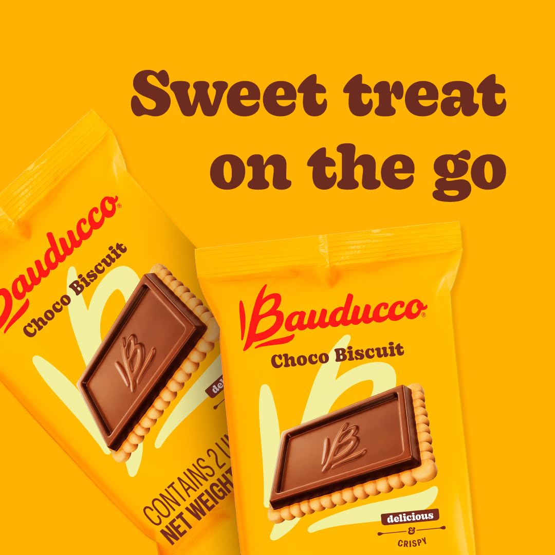 Orange Bauducco Choco Biscuit Cookies – Crispy Chocolate-Covered Biscuits, Individually Wrapped for Snacking, Dessert, and Lunch Boxes, 15.2 oz (Pack of 24)