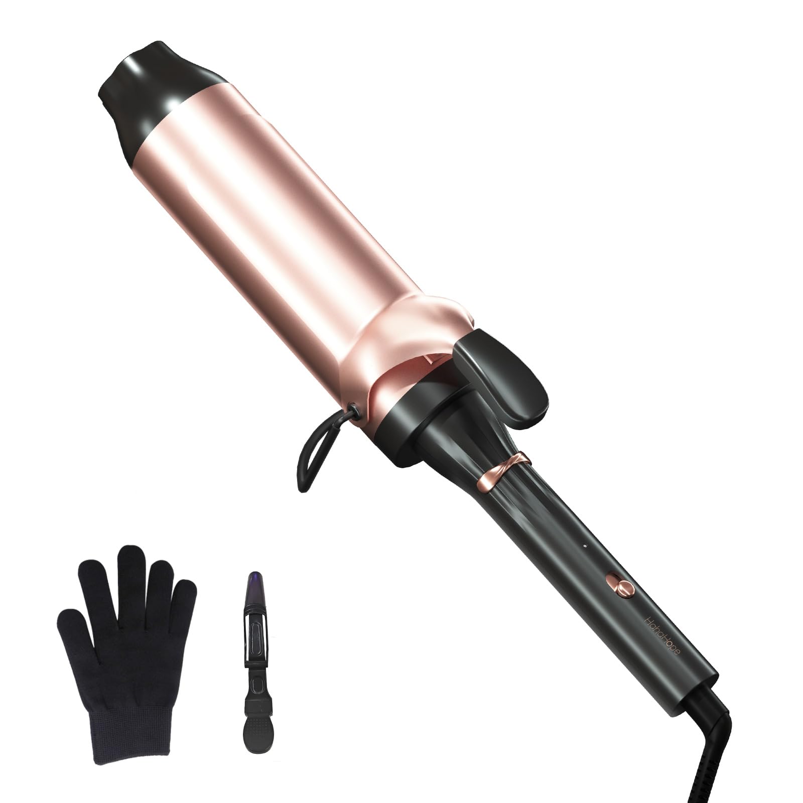 White Smoke Hahahope Professional 2 Inch Curling Iron with Clamp - Large Barrel Curling Wand for Long Hair, Dual Voltage, Adjustable Heat Settings, Lightweight Design Rose Gold