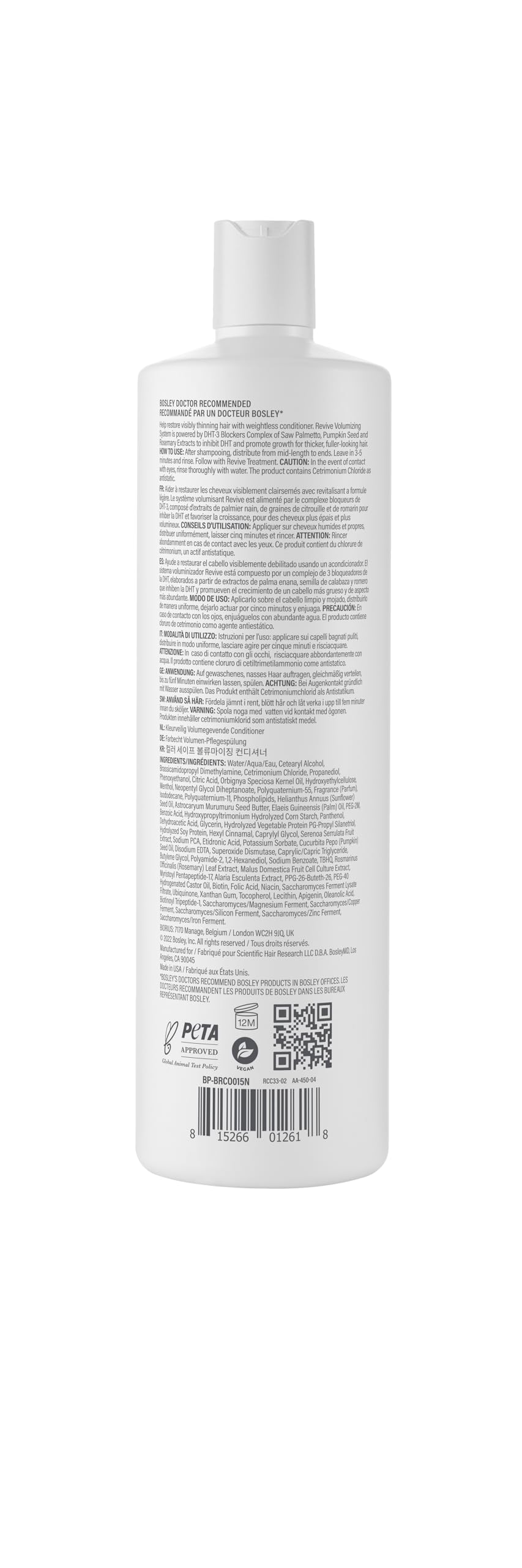 Light Gray BosRevive Volumizing Conditioner for Thinning, Color/Chemically-Treated Hair – DHT Blocker, Sulfate-Free, Vegan, Biotin, Saw Palmetto & Rosemary – Thicker, Fuller Hair – 33.8 Fl Oz.
