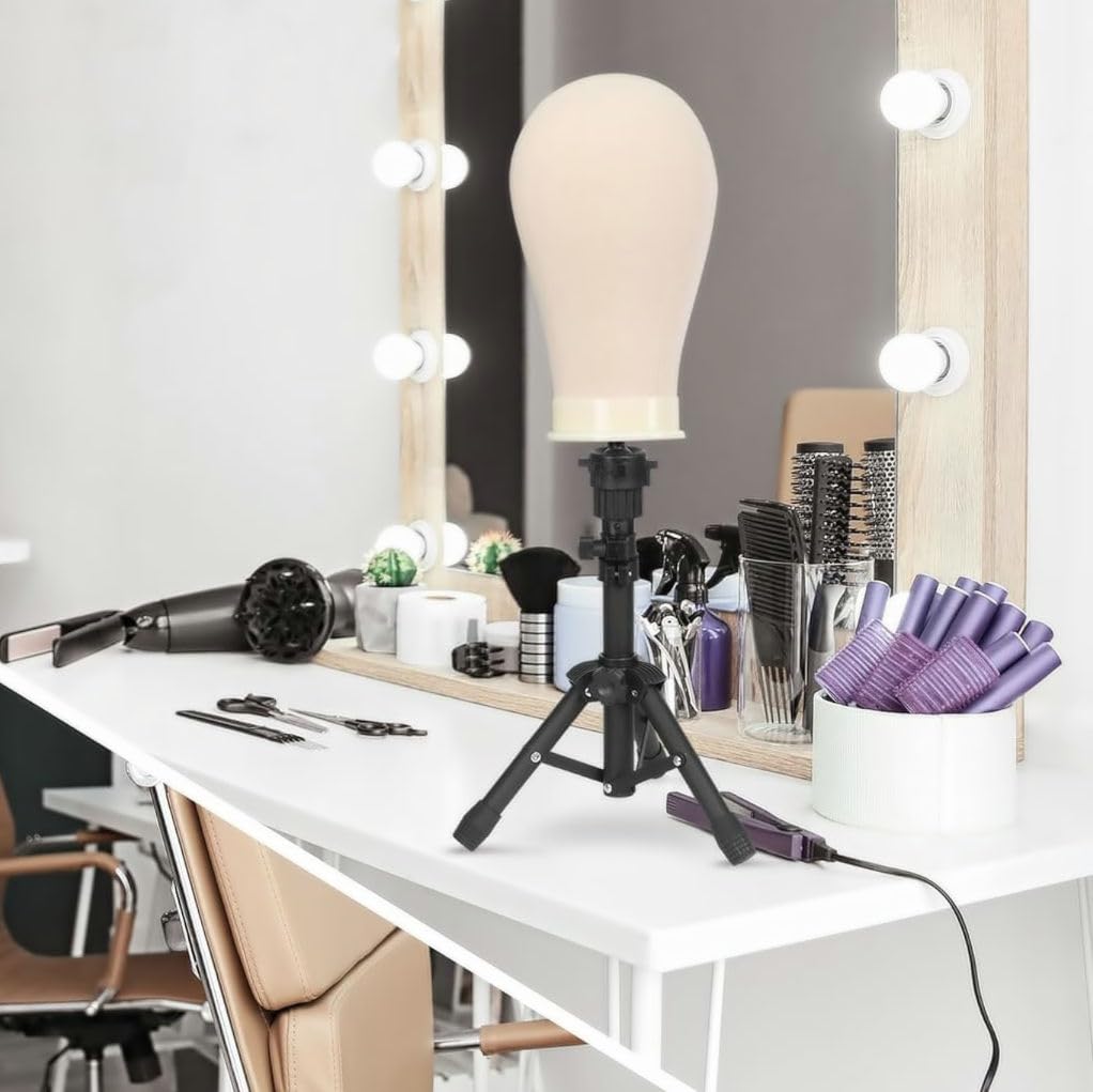 Lavender FUTAI 22 inches Canvas Mannequin Head with Tripod Stand Wig Cap T Pins Rat Tail Comb and Hairpins for Wig Making Practice Styling Training Display
