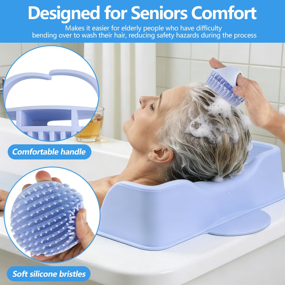 Light Gray Portable Hair Washing Station with Shampoo Cup and Shampoo Brush,Silicone Hair Washing Basin for Sink & Bathtub,Shampoo Bowl for Kids,adults, and the elderly