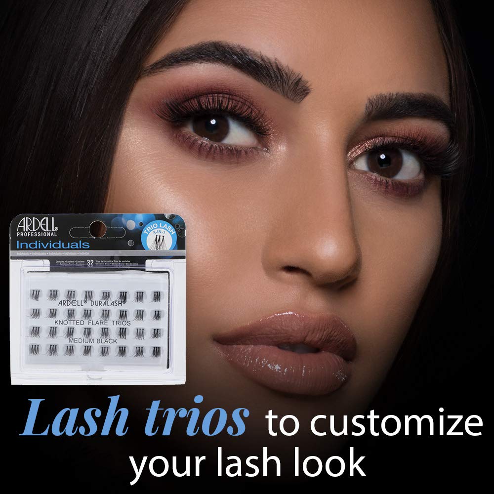 Black Ardell False Eyelashes Individual Lashes Trios Medium Black, Reusable DIY Lash Clusters, Eyelash Extensions, 4 Pack