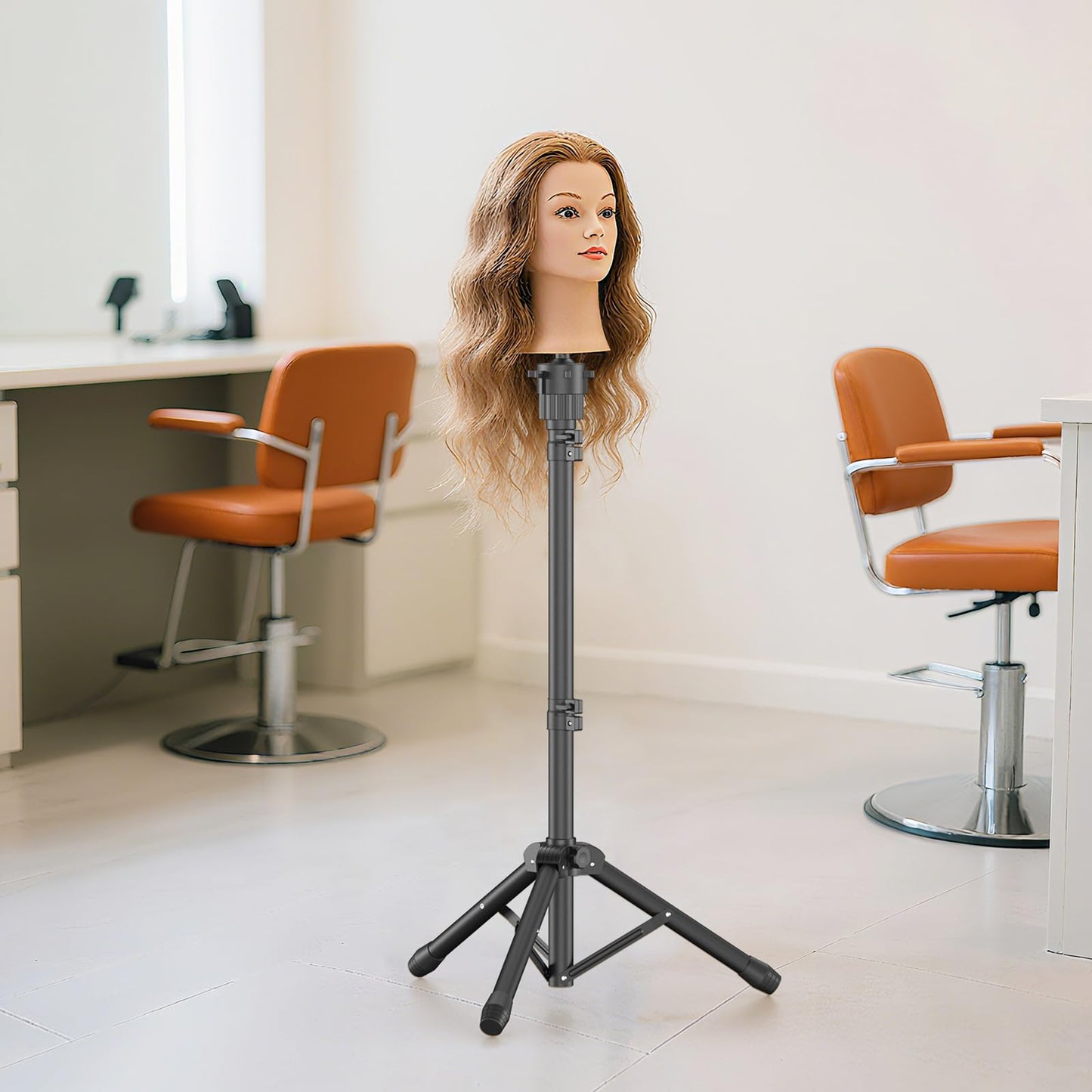 Light Gray Womnwomn Wig Stand Tripod, 50 Inch Adjustable Mannequin Head Stand, Wig Head Stand for Cosmetology, Hairdressing Training - Includes T-Pins, Comb, Hair Clips & Carrying Bag (Head Not Included)