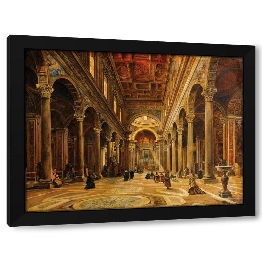 Black Giovanni Lanza 24x19 Black Modern Framed Art Print Titled: Church Interior
