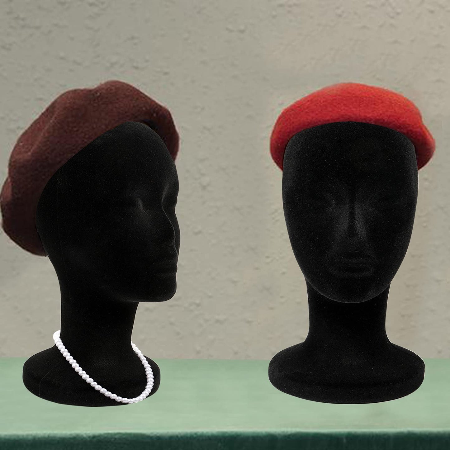 Dark Gray Foraineam 2 Pack Black Foam Mannequin Head, 12 Inch Female Manikin Foam Heads, Wig Holder Hats Glasses Headband Hairpieces Display Stand
