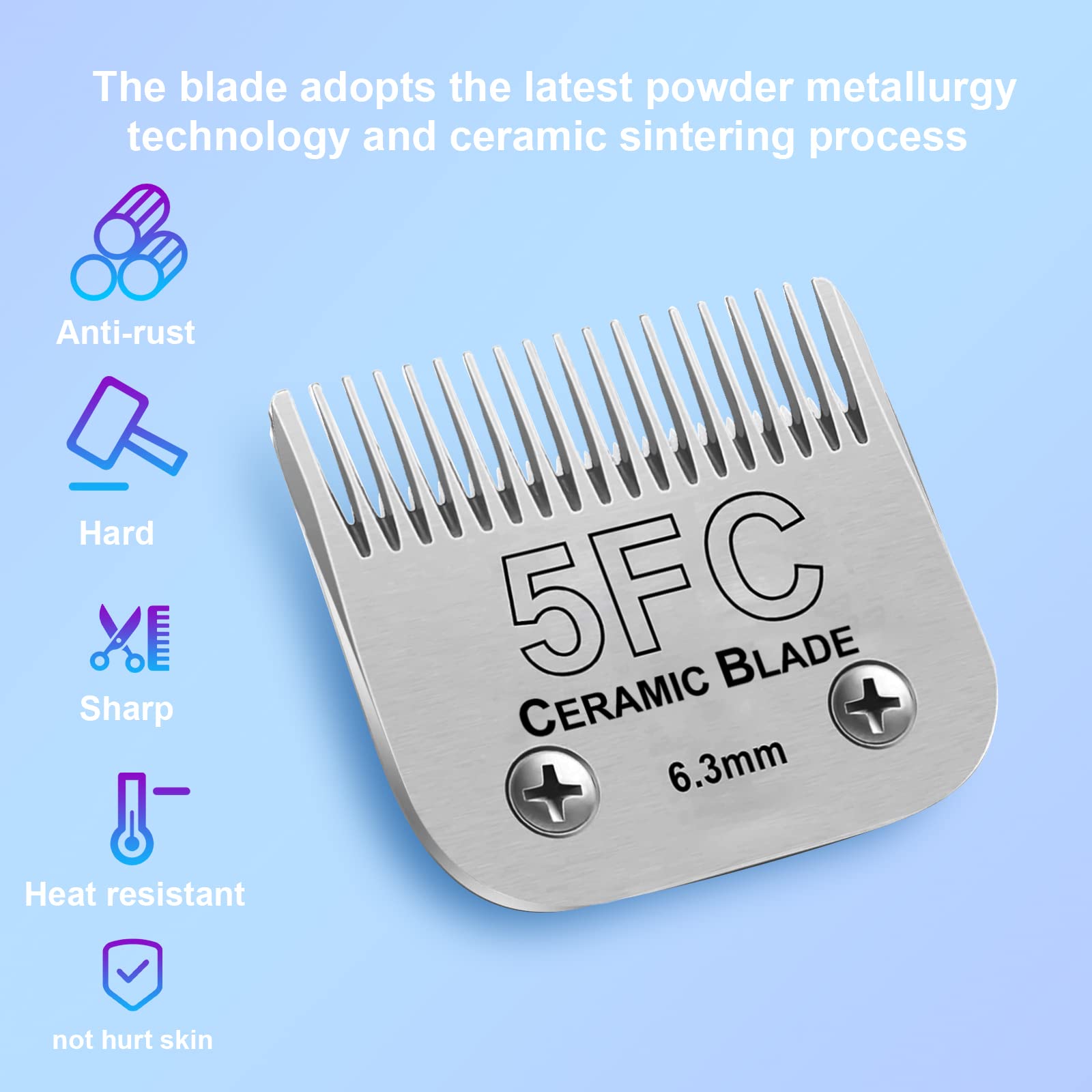 Light Blue Size 10/7FC/5FC/4FC Detachable Pet Dog Grooming Clipper Ceramic Blades Set,Compatible with Andis,Oster A5,Wahl KM10 Series Clippers,Cut Length 1/16"(1.5mm) to 3/8"(9.5mm),4 Pack
