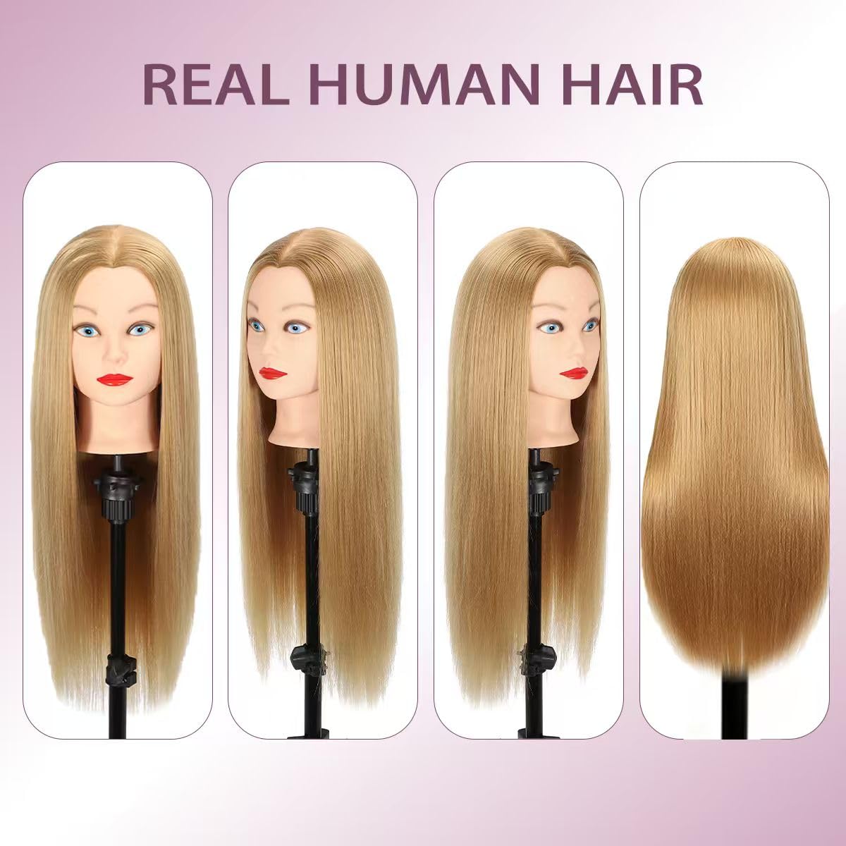 White Smoke WeiRan Mannequin Head 80% Human Hair - Straight, 26"-28" Doll Head for Cosmetology & Hairdresser(809-27#)