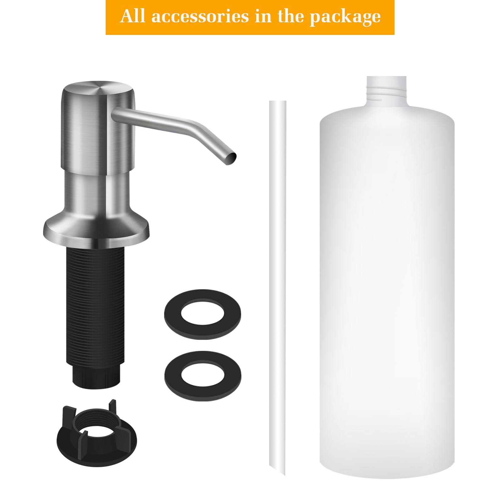 White Smoke Soap Dispenser for Kitchen Sink, Built in Sink Soap Dispenser Lotion Dispenser with 17 OZ Bottle, Refill from The Top Bar Sink Soap Dispenser, Brushed Nickel (1 Pack)