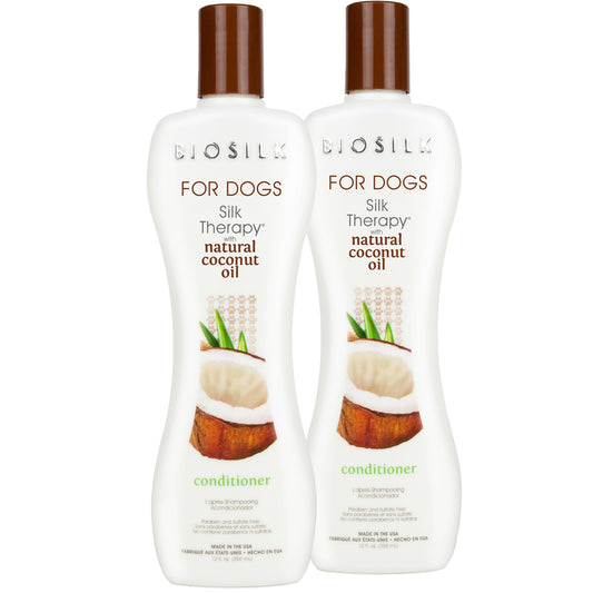 White Smoke BioSilk for Dogs Silk Therapy Conditioner with Natural Coconut Oil, Moisturizing Dog Conditioner, Sulfate and Paraben Free, pH Balanced for Dogs, Made in USA, 12 Fl Oz - 2 Pack