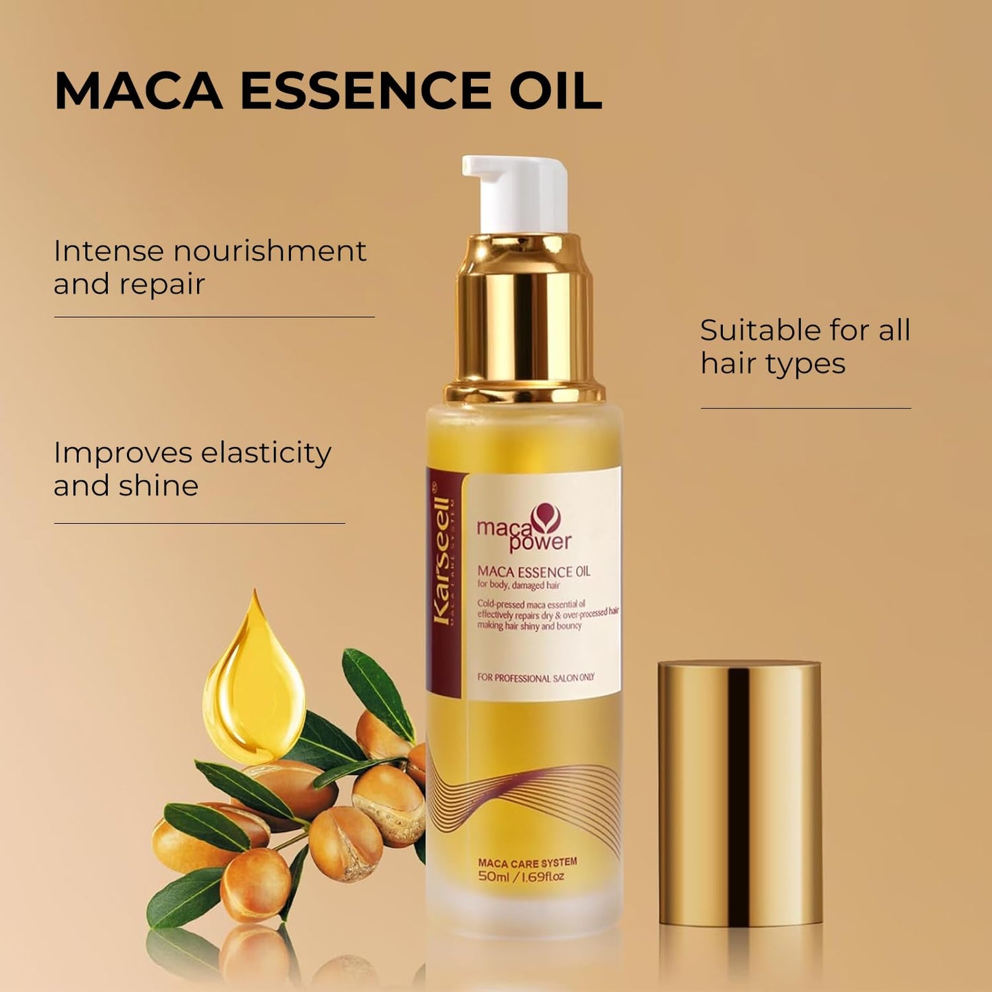 Dark Khaki Karseell Collagen Hair Mask & Argan Oil Set, Deep Conditioning Hair Treatment for Dry Damaged Hair, Repair & Moisturize All Hair Types, 16.9 fl oz + 1.69 fl oz
