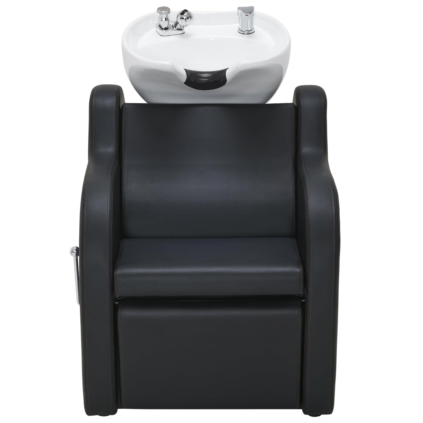 Dark Slate Gray BarberPub Backwash Shampoo Unit with Leg Rest, Adjustable Ceramic Hair Wash Bowl Sink and Chair Set for Salon, Barbershop, Home Salon 9312 (Black)