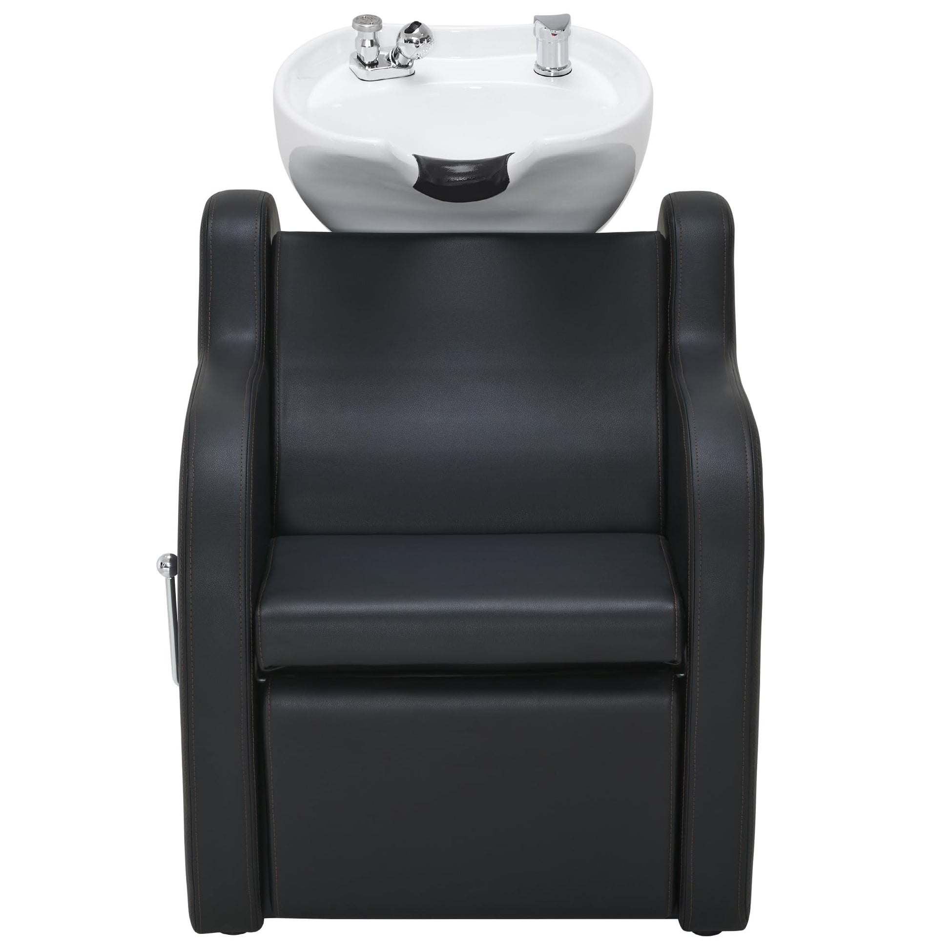 Dark Slate Gray BarberPub Backwash Shampoo Unit with Leg Rest, Adjustable Ceramic Hair Wash Bowl Sink and Chair Set for Salon, Barbershop, Home Salon 9312 (Black)