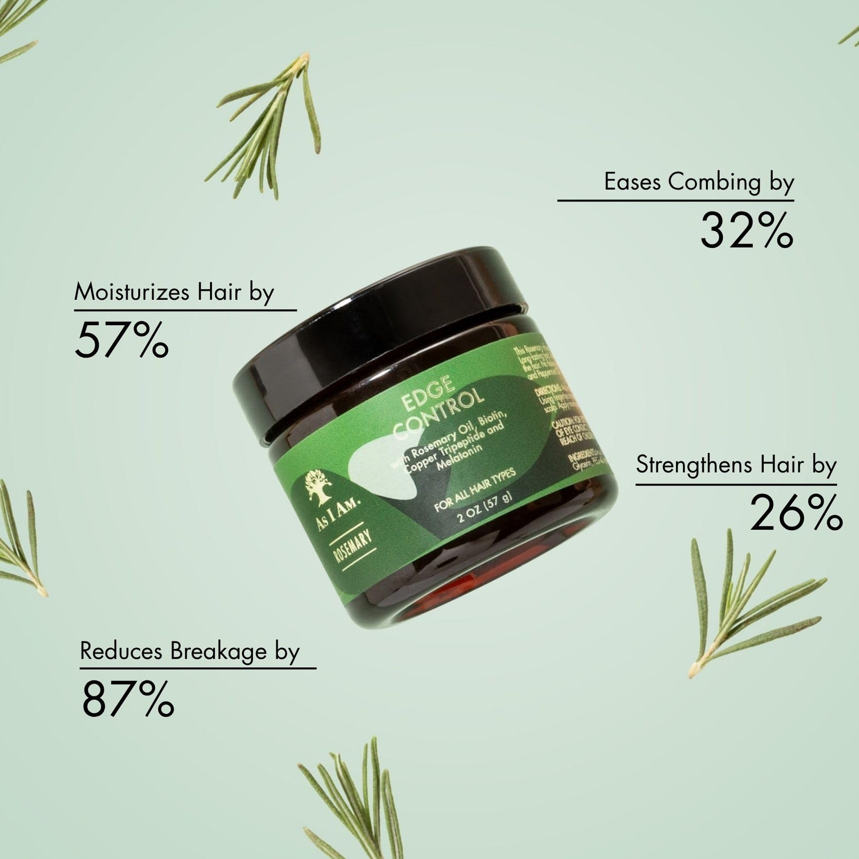 Light Gray As I Am Rosemary Edge Control 2 oz - with Biotin & Saw Palmetto