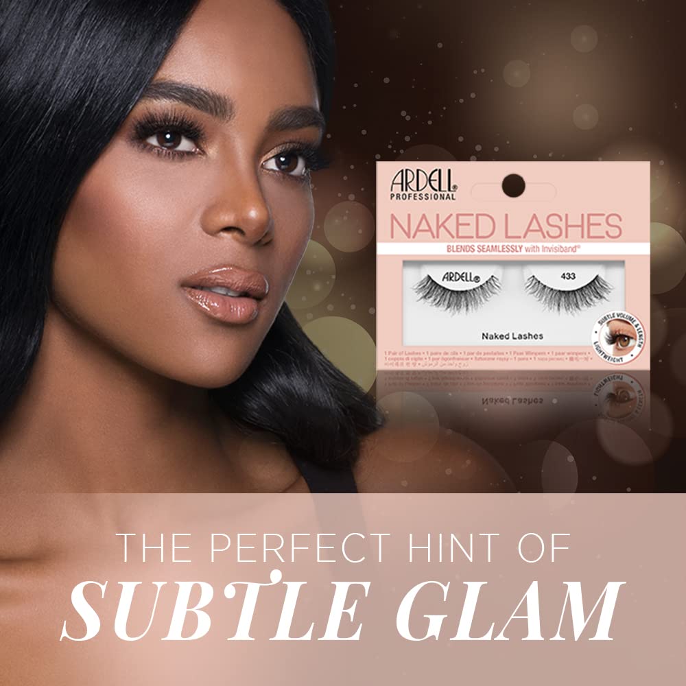 Tan Ardell Naked Lashes Natural 433 with Invisiband – Lightweight, Natural False Eyelashes, Soft Volume Strip, 1 Pair