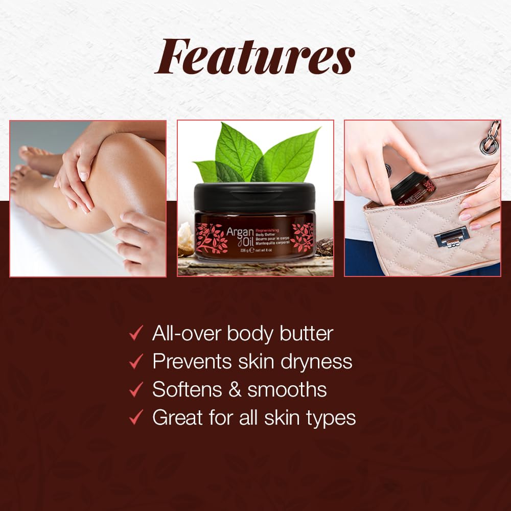 Dark Red Body Drench Argan Oil Skin Moisturizer, Body Butter, Deeply Hydrating Body Cream for Dry Skin, Nourishing Moisturizer with Argan Oil for Soft, Smooth Skin, Luxurious Skincare, 8 oz, 1-Pack