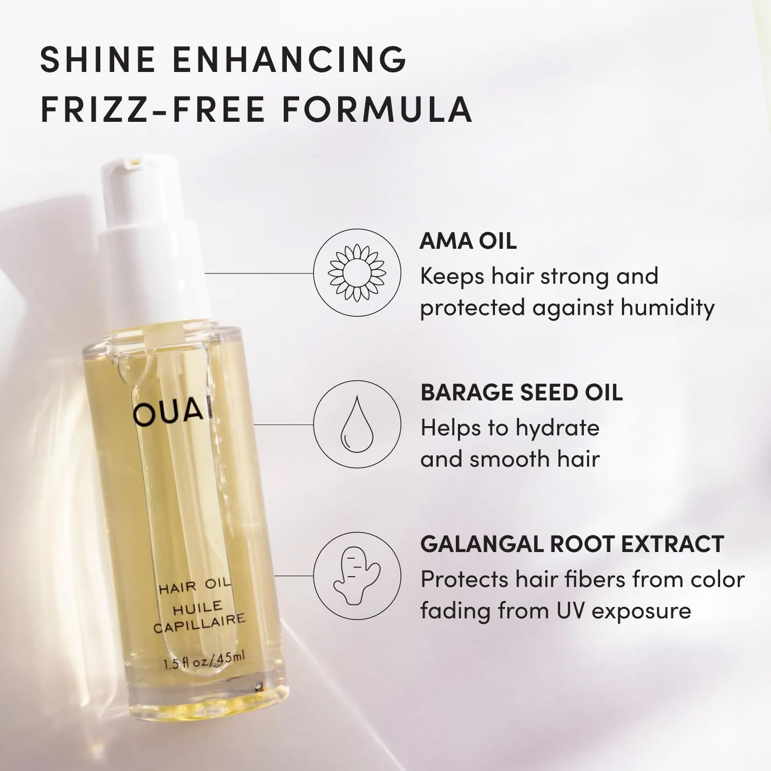 White Smoke OUAI Hair Oil - Hair Heat Protectant Oil for Frizz Control - Adds Shine and Smooths Split Ends - Color Safe Formula - Paraben, Phthalate and Sulfate Free (1.5 fl oz)