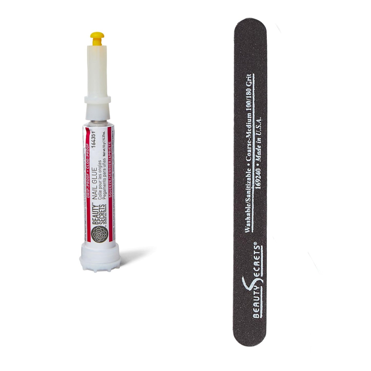 White Smoke Beauty Secrets Drip & Clog Proof Nail Glue (1 Pack) Bundled with Nail File Black Cushion Medium Coarse 180/100 Grit by Beauty Secrets