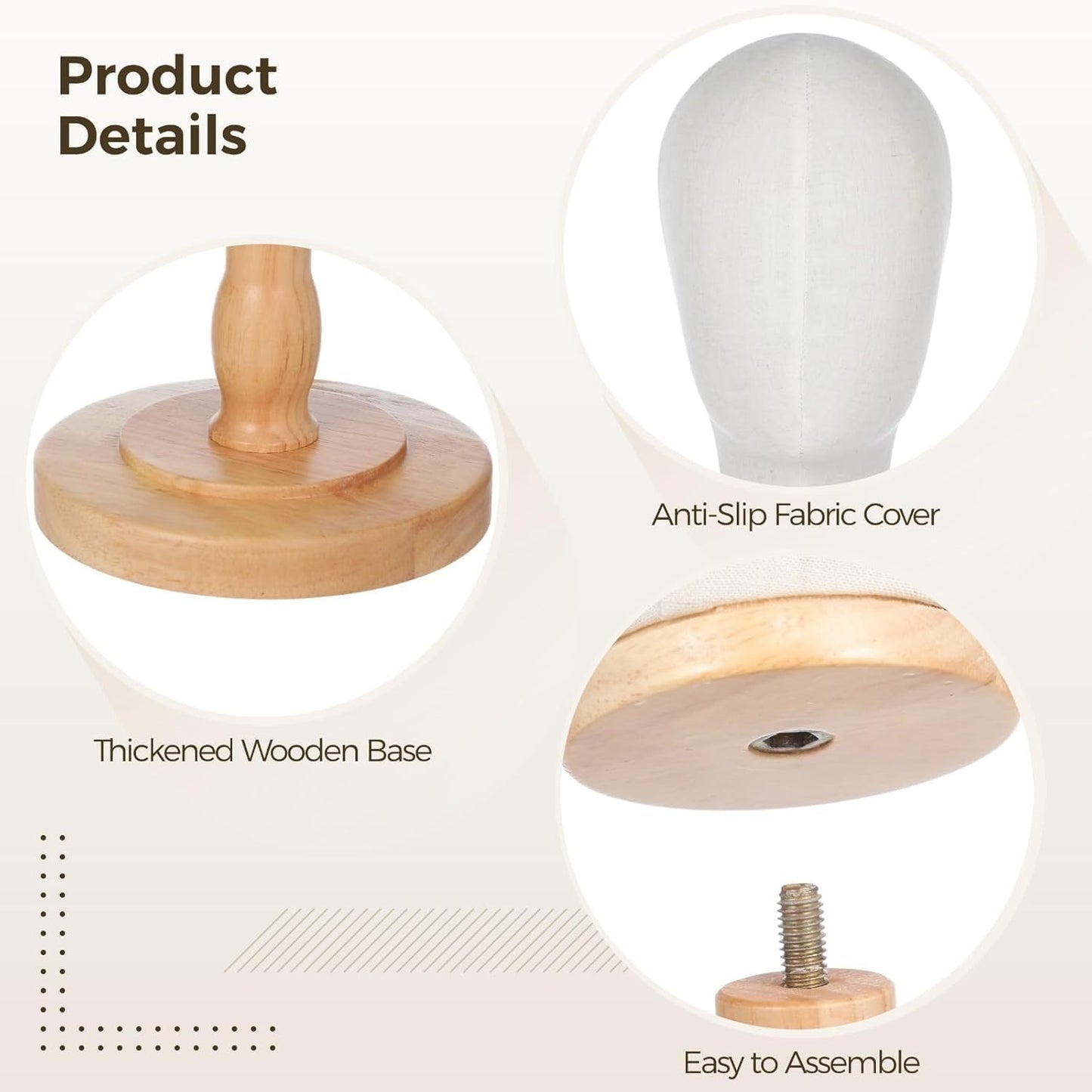 White Smoke GOODColla White Wooden Mannequin Head Stand Canvas Wig Head Stand with Detachable Wood Stand Linen Hat Dispaly Model Head for Caps Mannequin Head with Detachable Wood Base