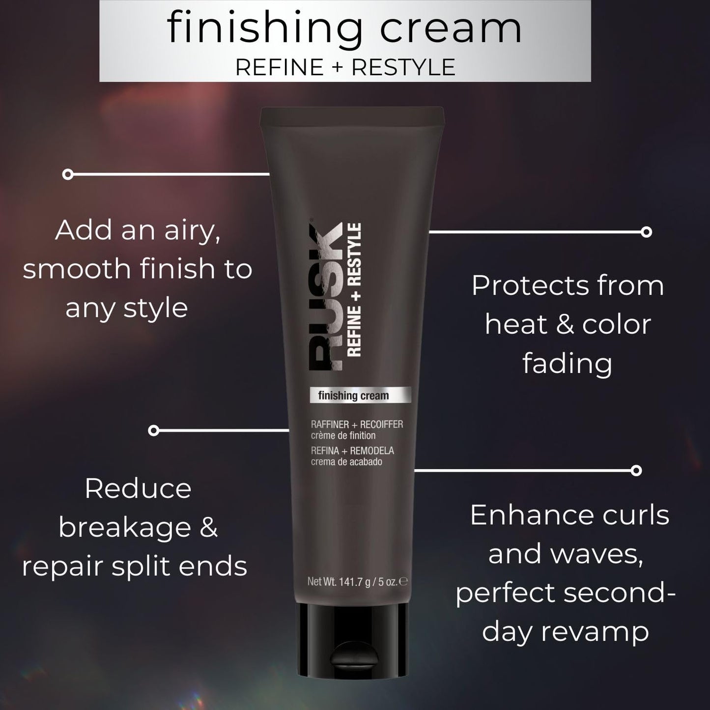 Dark Slate Gray RUSK Finishing Cream, Refine + Restyle, Enhances Natural Texture and Shine for Frizz Free Hair, 5 oz.