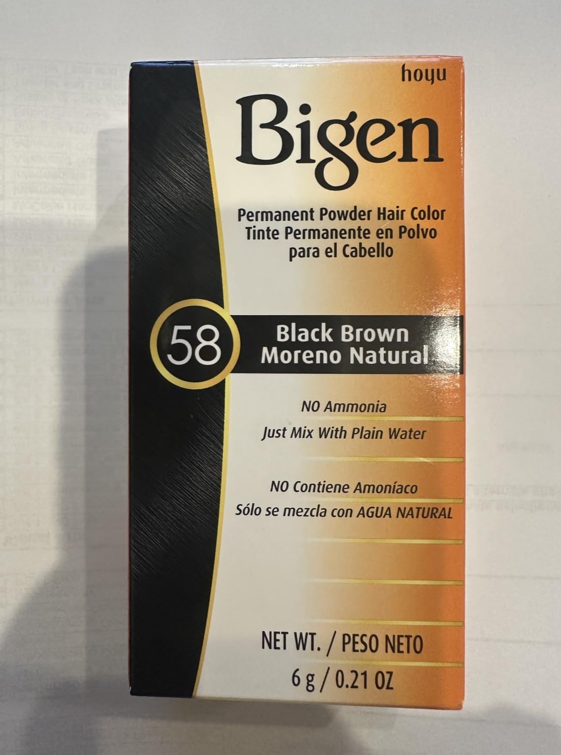 Gray Bigen Permanent Powder Hair Color, #58 Black Brown - Color Powder 0.21 oz (6 g), Measuring Cup 1 pc. per box (Solstice)