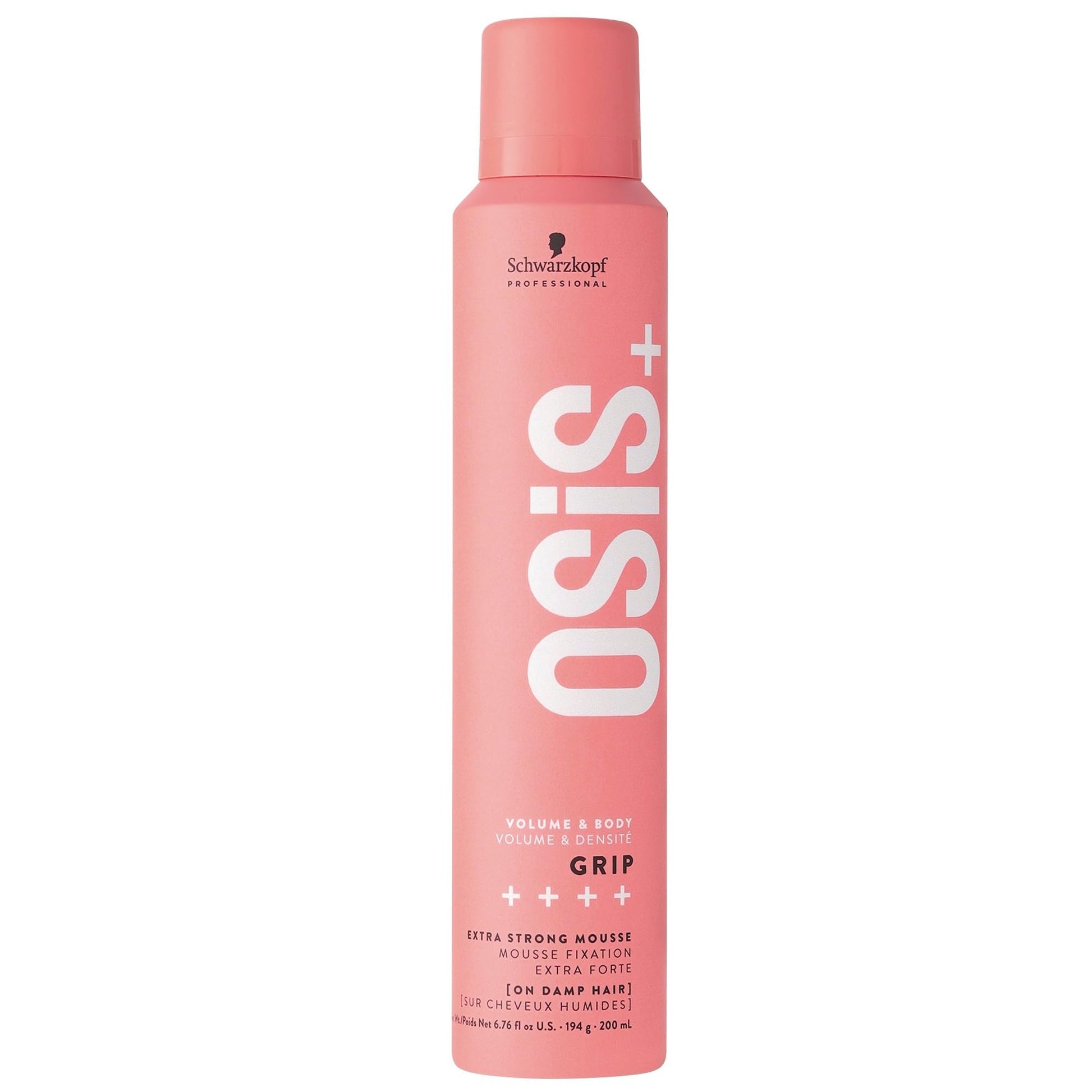 Light Pink OSiS+ Grip Extreme Hold Mousse – Extra Strong Control and Volume with Lasting Definition and Natural Shine – Volumizing, Vegan Formula with Heat Protection, 6.76 oz