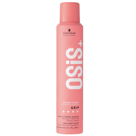 Light Pink OSiS+ Grip Extreme Hold Mousse – Extra Strong Control and Volume with Lasting Definition and Natural Shine – Volumizing, Vegan Formula with Heat Protection, 6.76 oz