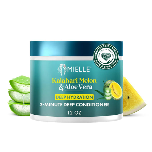 White Smoke Mielle Organics 2-Minute Deep Conditioner - Kalahari Melon & Aloe Vera Moisturizing Hair Conditioner for Dry, Curly and Textured Hair - Softening, Detangling & Fast-Acting Deep Conditioning, 12 Ounce