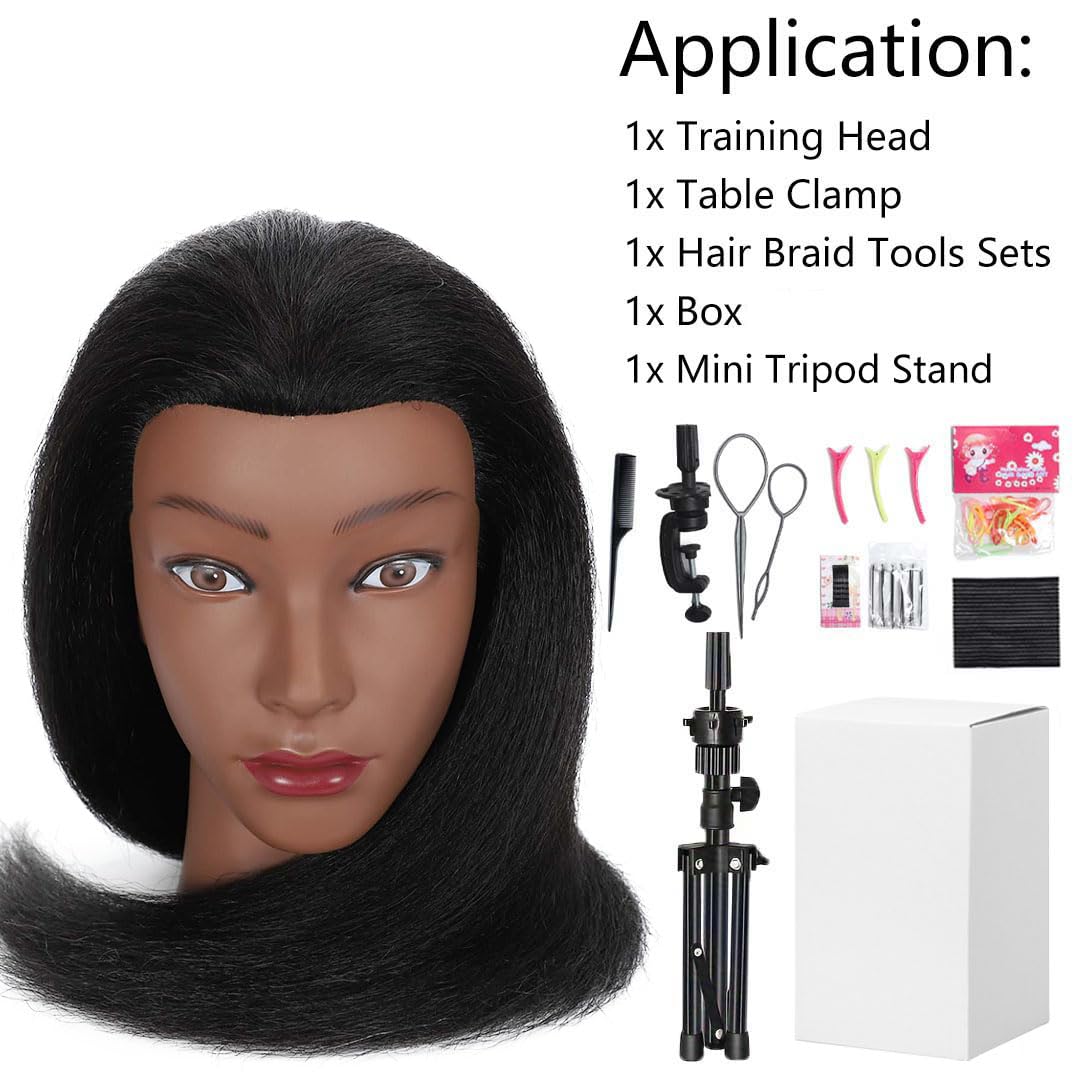White Smoke MQHIHI Mannequin Head Human Hair with Tripod Stand, 100% Real Hair Cosmetology Manikin Doll Head for Hairdresser Practice Braiding with Tripod Set and Tools (18 Inch)
