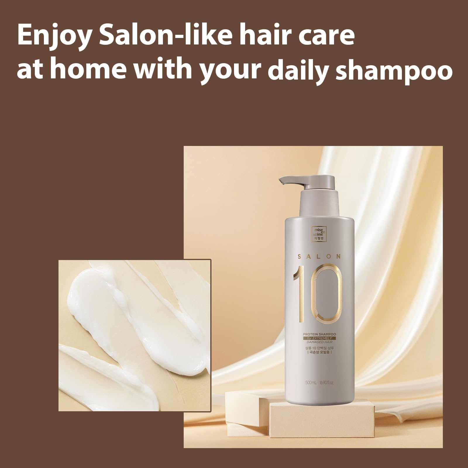 Dark Olive Green Mise En Scene Salon 10 Protein Shampoo for Severe Damaged Hair - Low porosity Hair Product, Korean HairPerfume Shampoo, 10-Sec Protein Clinic, Moisturizing & Restoring, 16.9 Fl. Oz. (500ml)