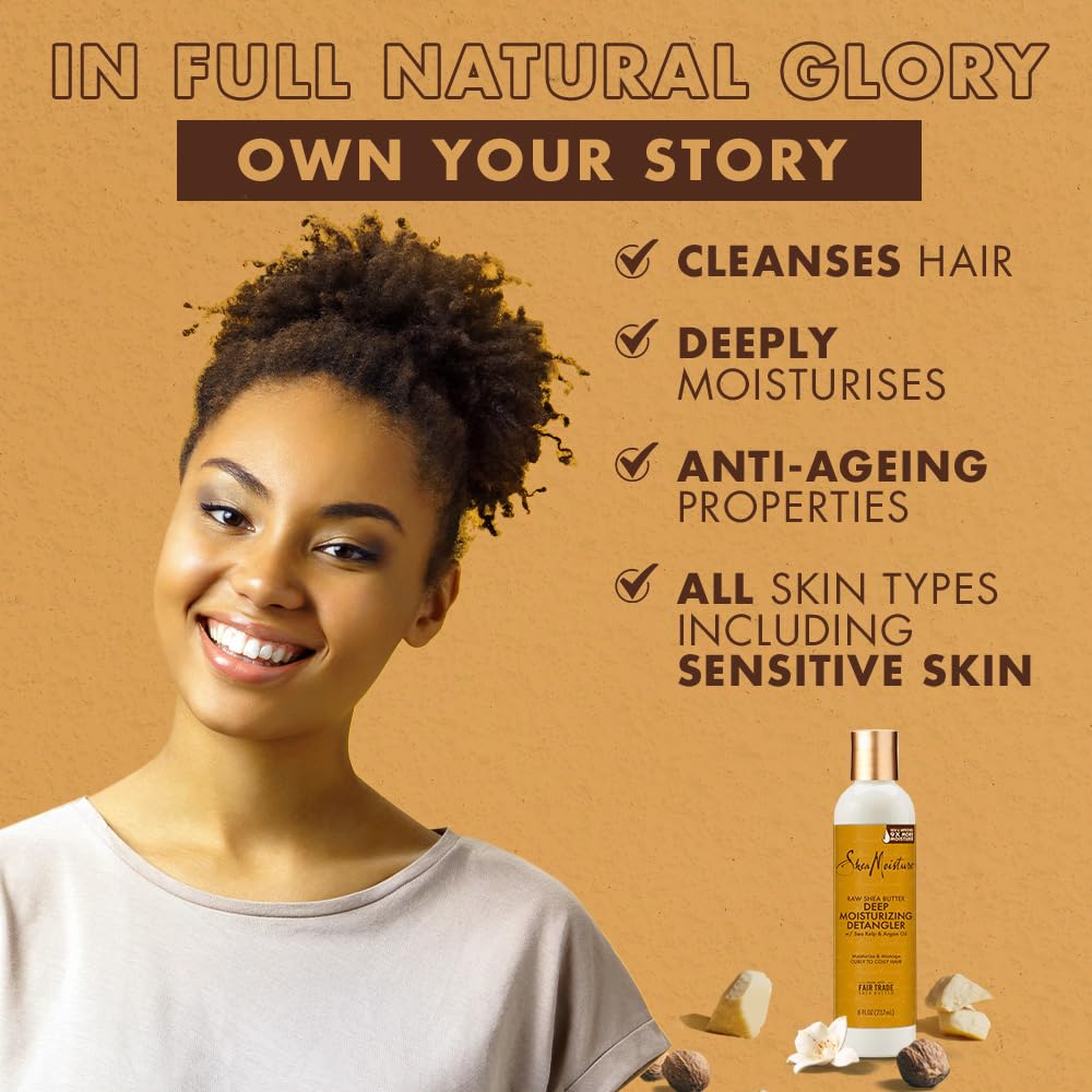 Sandy Brown SheaMoisture Raw Shea Butter Deep Moisturizing Detangler for Dry, Damaged Hair, Hair Styling Product Formulated with Sea Kelp and Argan Oil 8 oz
