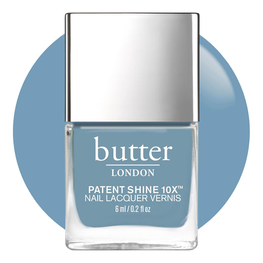 White Smoke butter LONDON Patent Shine 10X Nail Lacquer Polish, Waterloo Blue - Gel-Like Finish & Chip-Resistant Nail Lacquer Helps Protects & Strengthens Nails - Vegan & Cruelty-Free