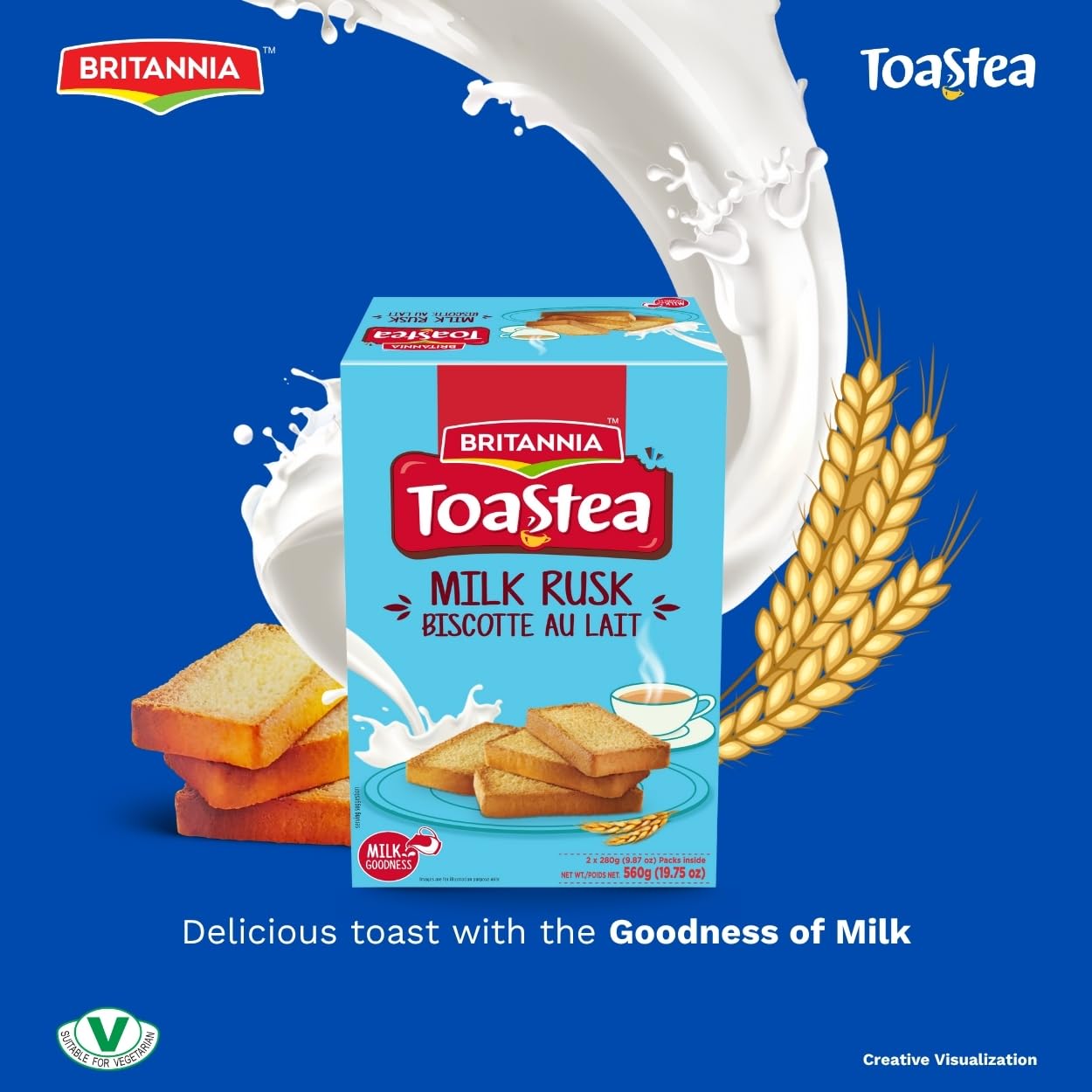 Dark Slate Blue BRITANNIA Toastea Milk Rusk 19.75oz (560g) - Biscotte Au Lait - Crispy, Crunchy Tea Moments - Breakfast & Tea Time Snacks (Pack of 1)
