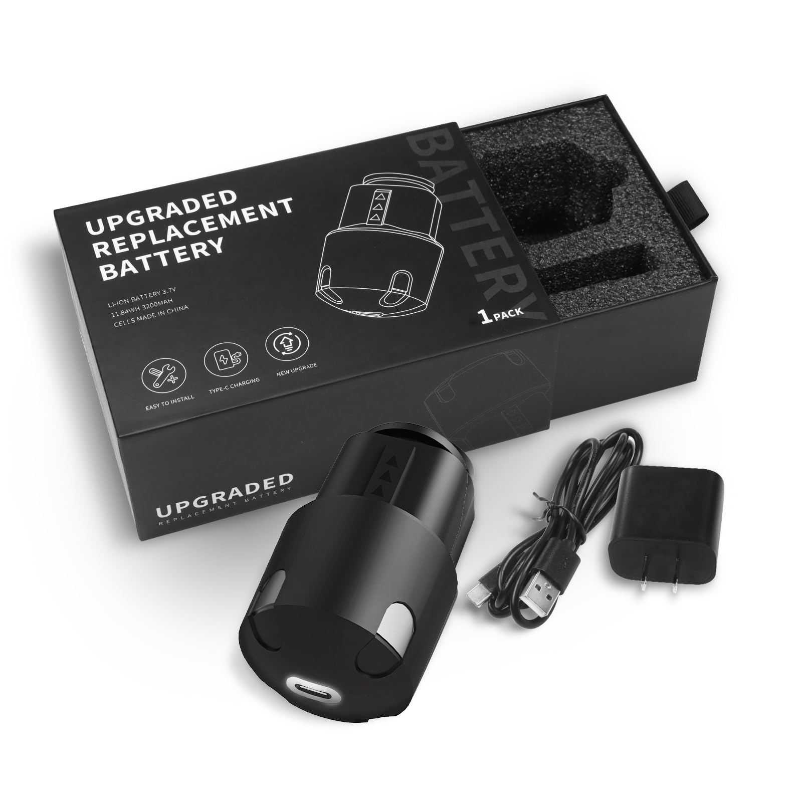 White Smoke BLOTMS Upgraded Replacement Battery Compatible with Andis PowerGroom AGR,BGR,BGRC Clippers-3200mAh Long-Lasting Li-ion Power, Type-C Charging w/Fast Charge Kit (Adapter & Cable) （1 Pack）