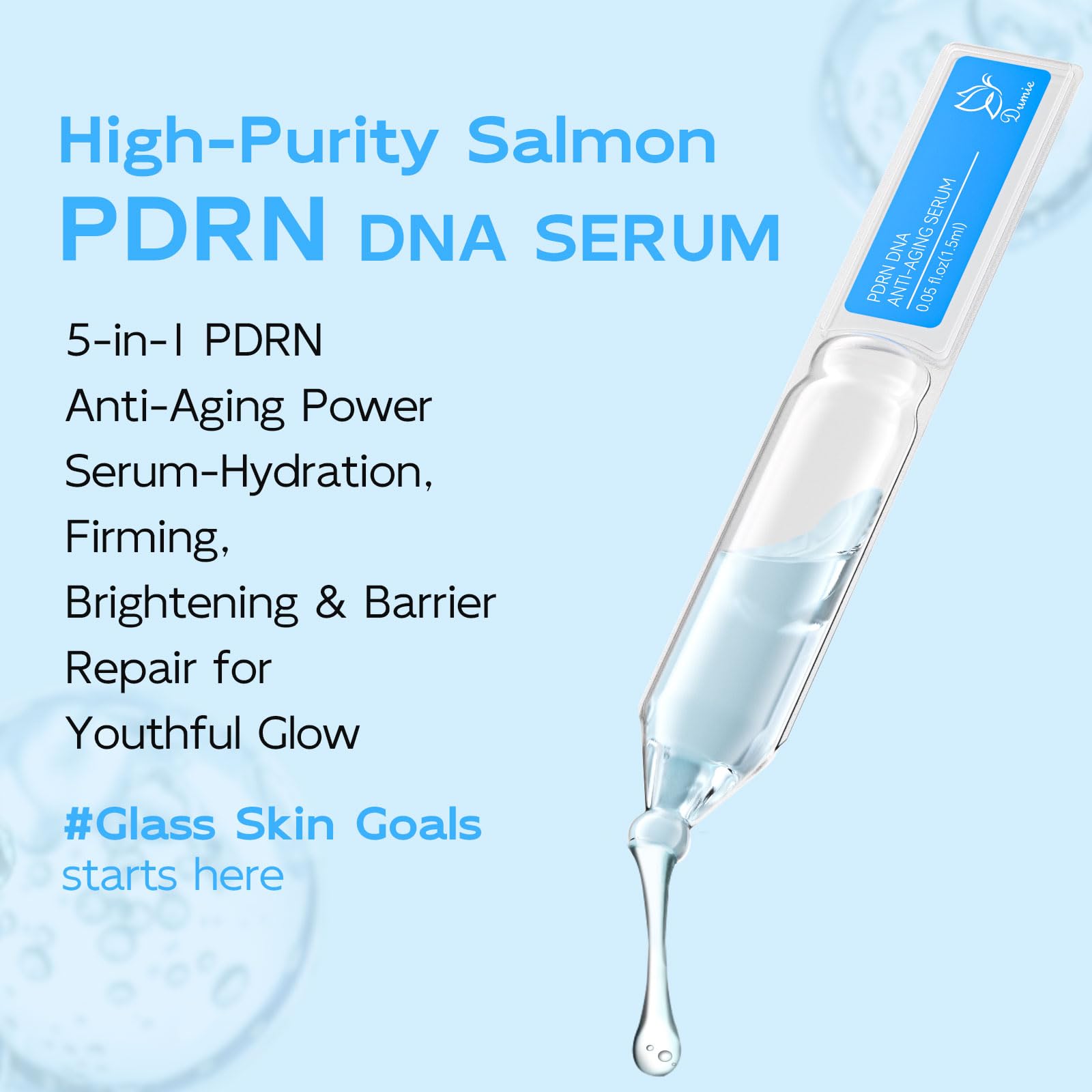 Lavender Salmon DNA PDRN Anti-Aging Serum, 5000ppm Salmon Egg DNA Ampoule, 2000ppm Collagen, Glutathione, Niacinamide & 6 Hyaluronic Acids, Korean Skincare for Wrinkles & Radiance,0.05 fl.oz x 30e