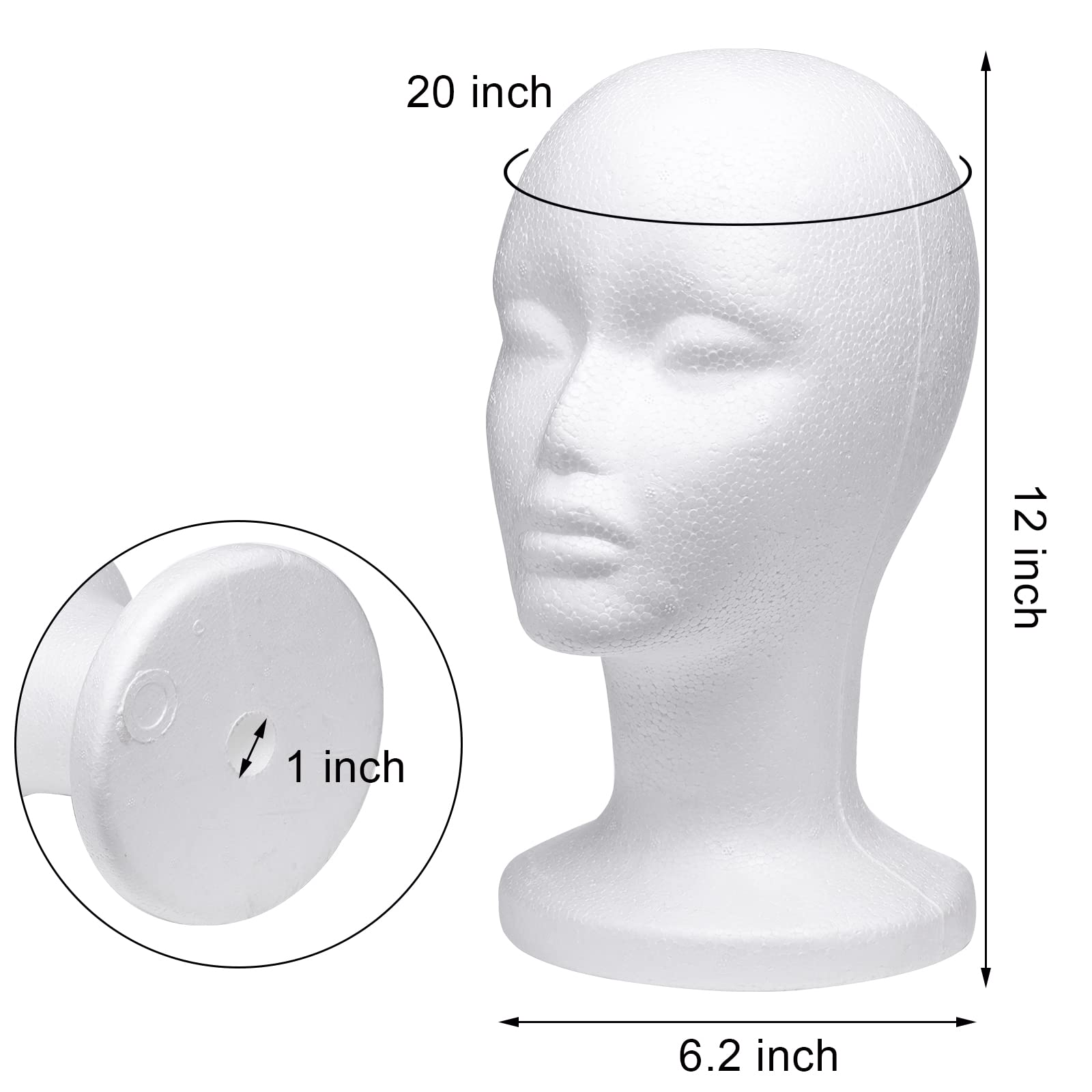 White Smoke Foraineam 3 Pack 12 Inch Foam Head Female Foam Wig Head Mannequin Manikin Cosmetics Model Display Holder Hats Glasses Hairpieces Stand