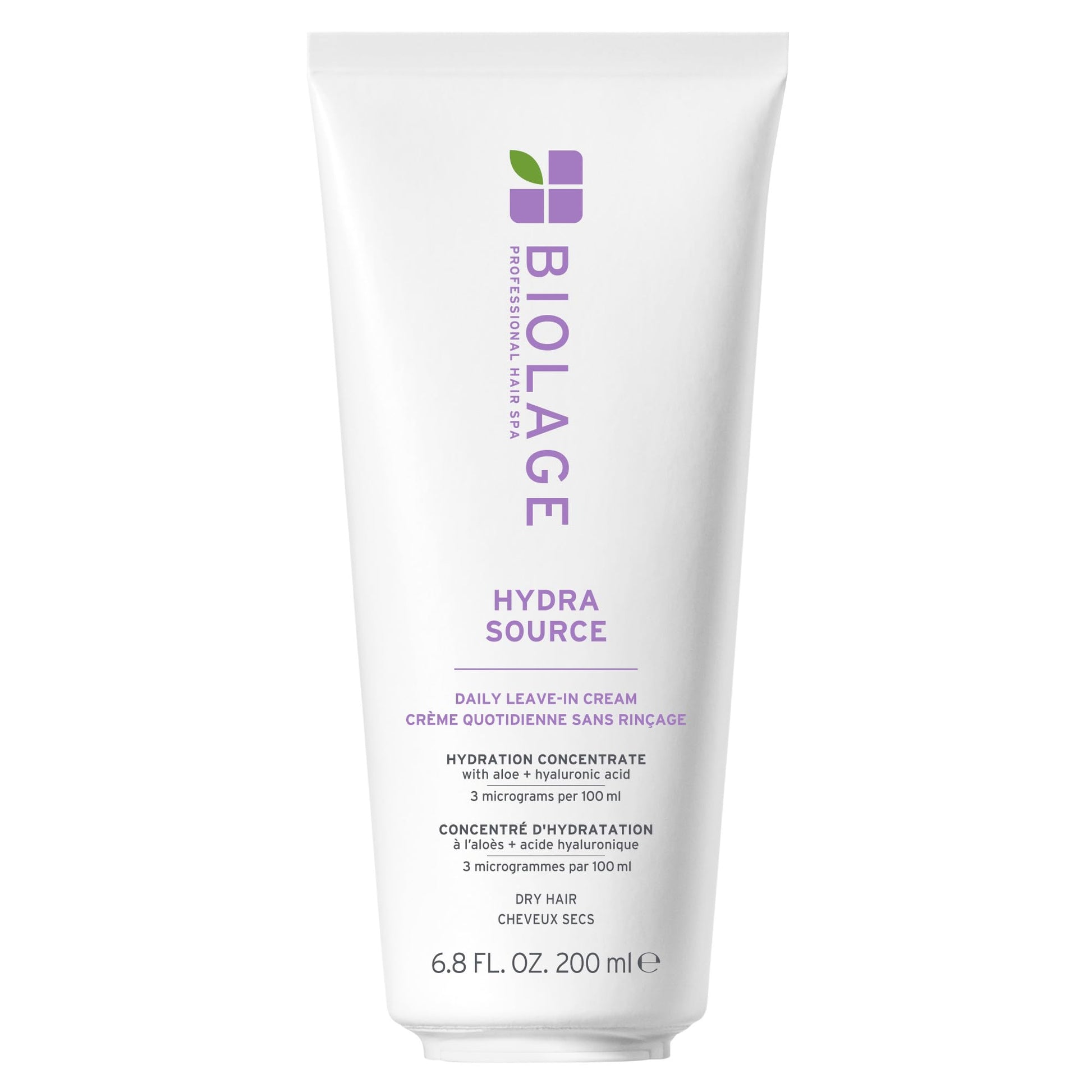 White Smoke Biolage Hydra Source Leave-In Cream - Instantly Moisturizes & Seals Split Ends, For Dry Hair, With Micro-Filtered Aloe Vera & Fermented Hyaluronic Acid, 6.8 Fl Oz, packaging may vary